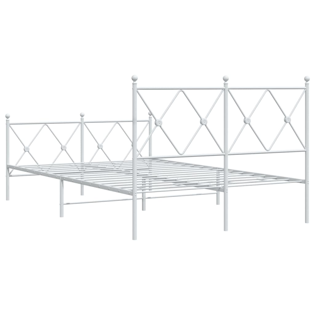 Estrutura de cama com cabeceira e pés 120x190 cm metal branco