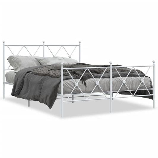 Estrutura de cama com cabeceira e pés 140x190 cm metal branco