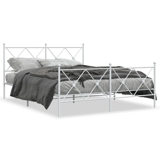 Estrutura de cama com cabeceira e pés 150x200 cm metal branco