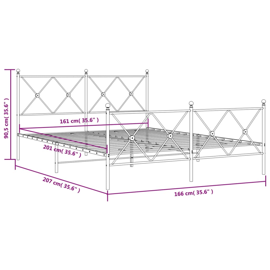 Estrutura de cama com cabeceira e pés 160x200 cm metal branco