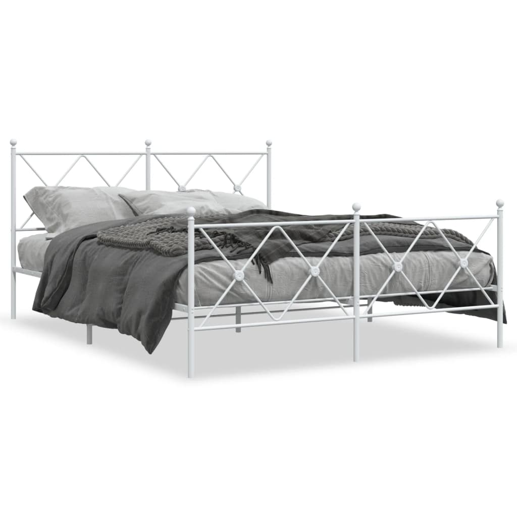 Estrutura de cama com cabeceira e pés 160x200 cm metal branco