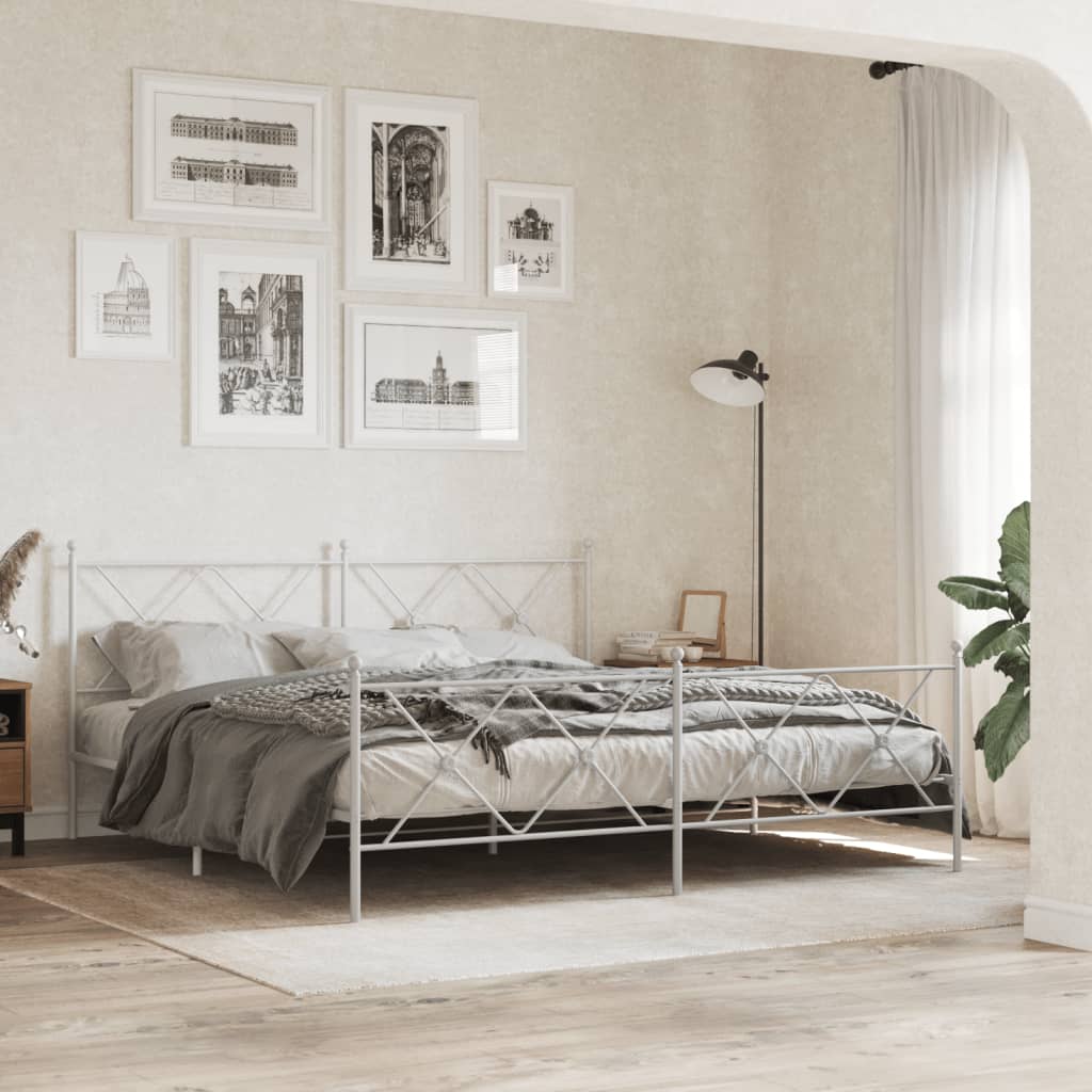 Estrutura de cama com cabeceira e pés 180x200 cm metal branco