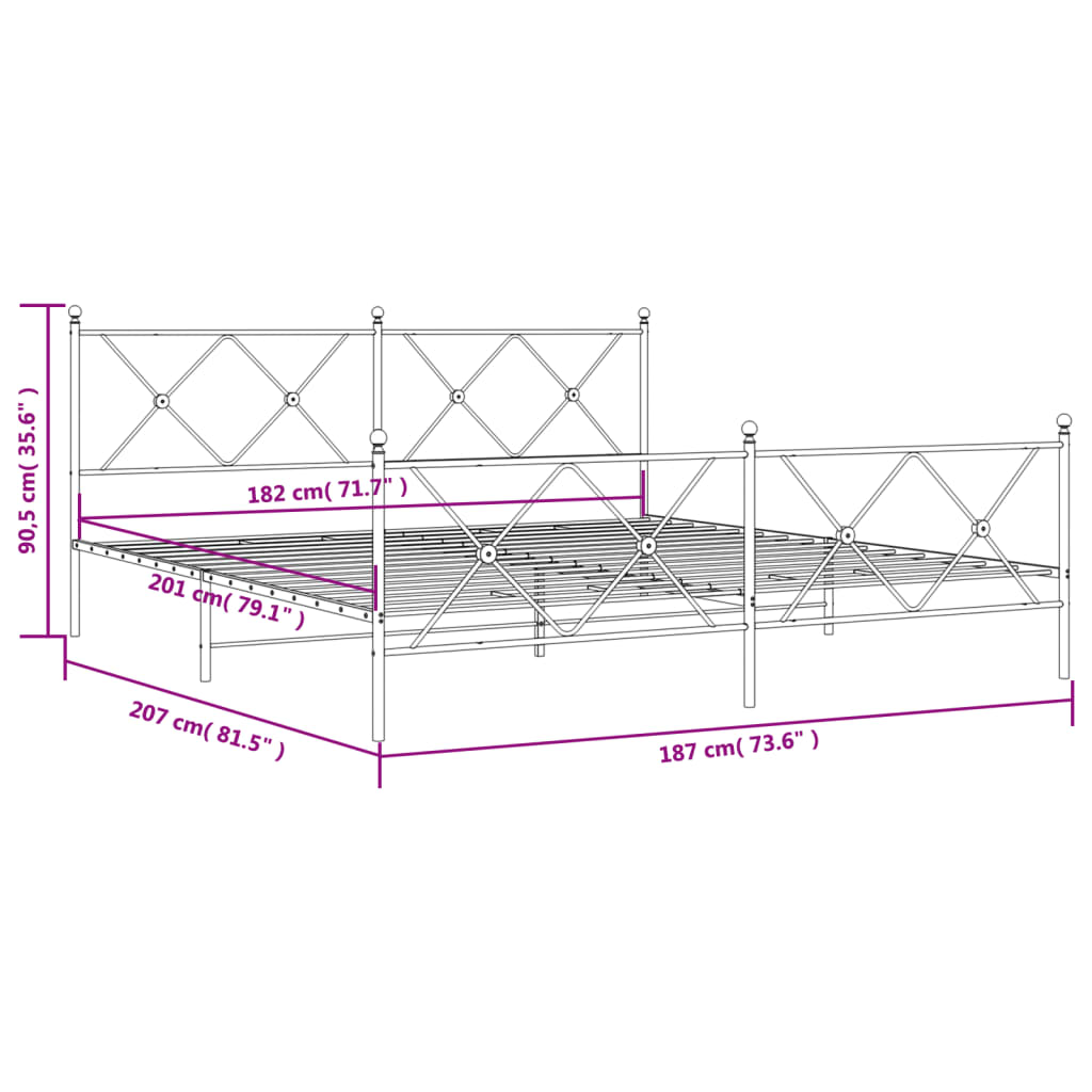 Estrutura de cama com cabeceira e pés 180x200 cm metal branco