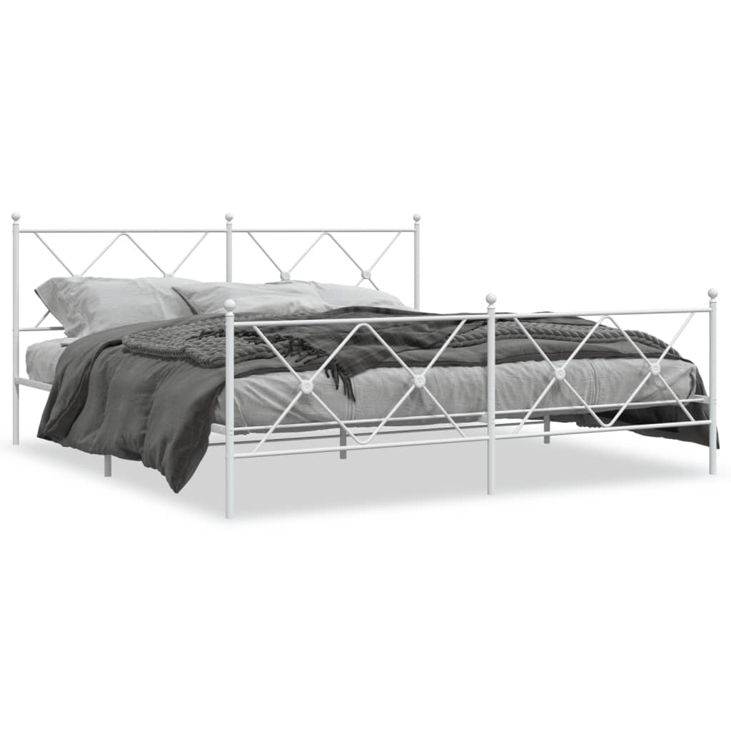 Estrutura de cama com cabeceira e pés 183x213 cm metal branco