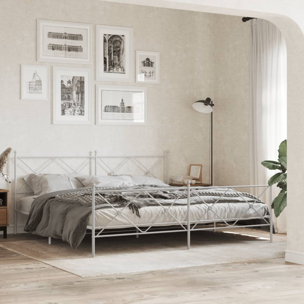 Estrutura de cama com cabeceira e pés 193x203 cm metal branco