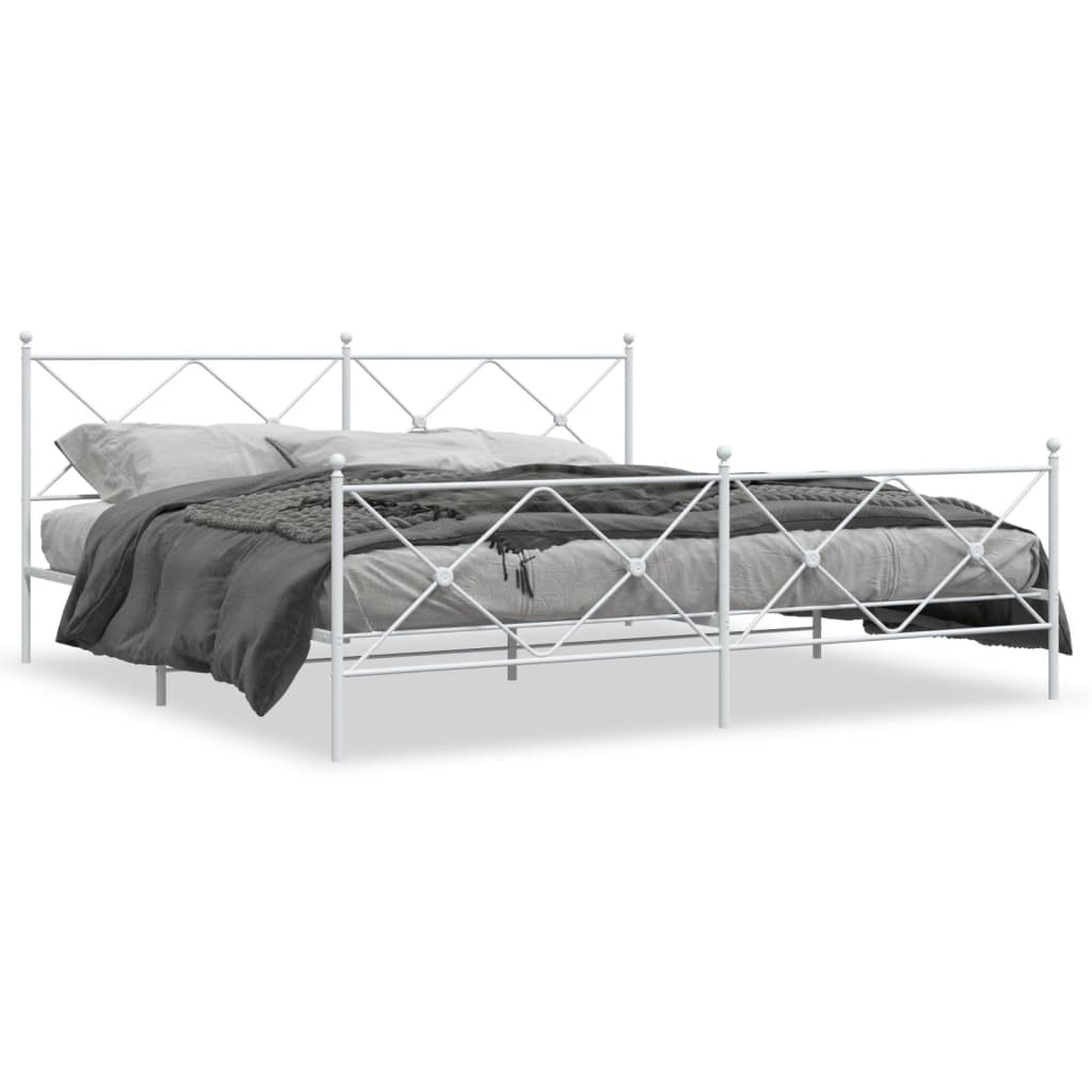 Estrutura de cama com cabeceira e pés 193x203 cm metal branco