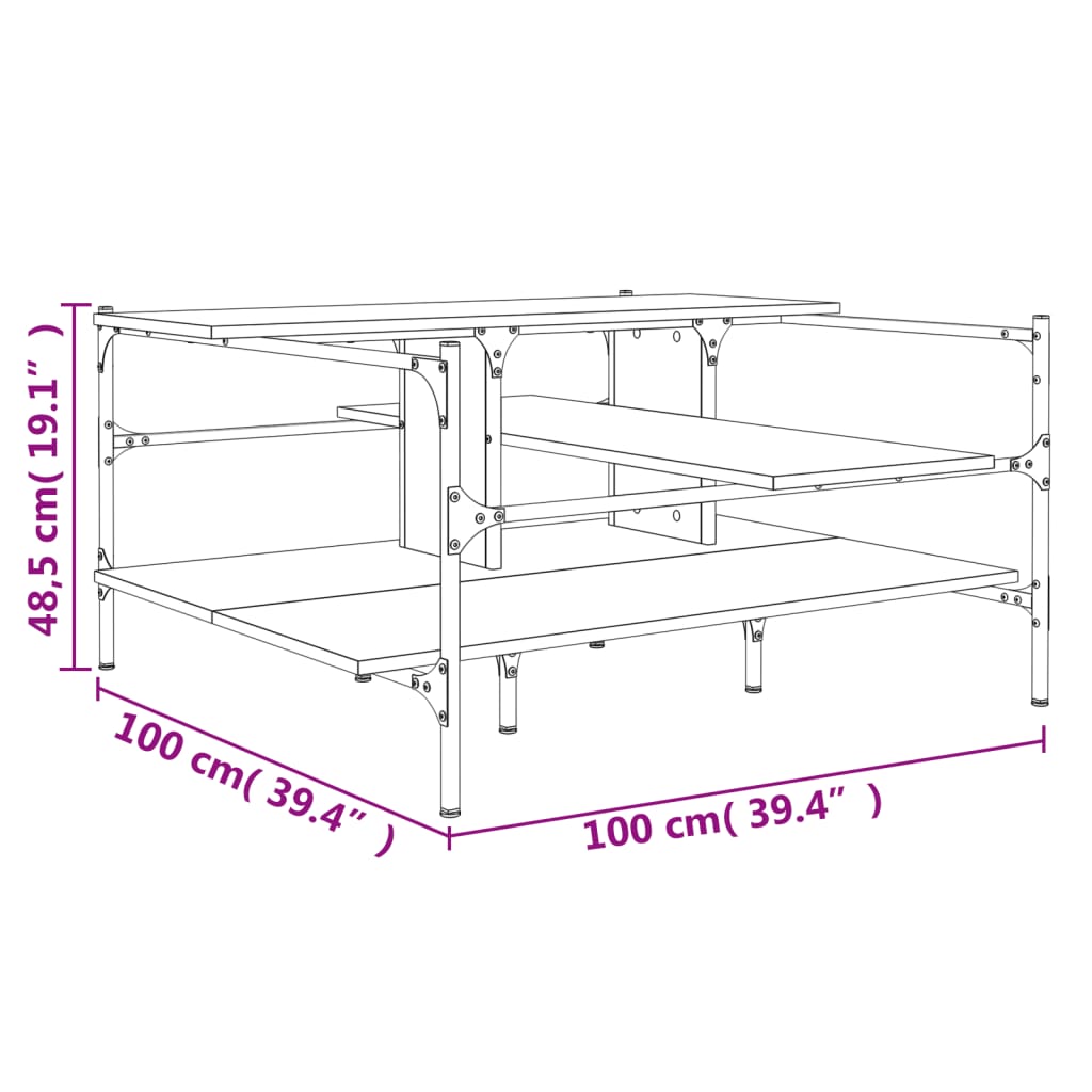 Mesa centro 100x100x48,5 cm derivados madeira carvalho castanho