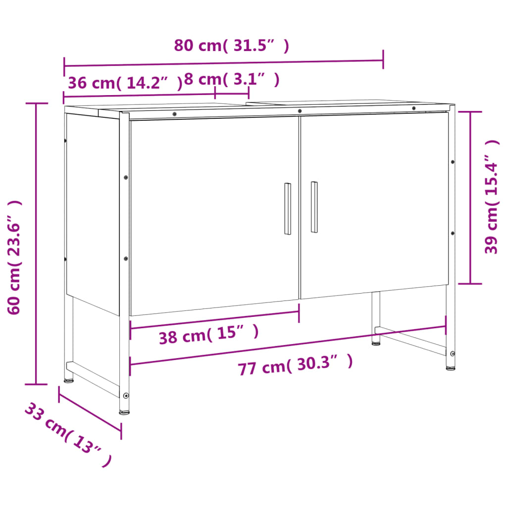 Armário p/ lavatório WC 80x33x60 cm deriv.madeira cinza sonoma