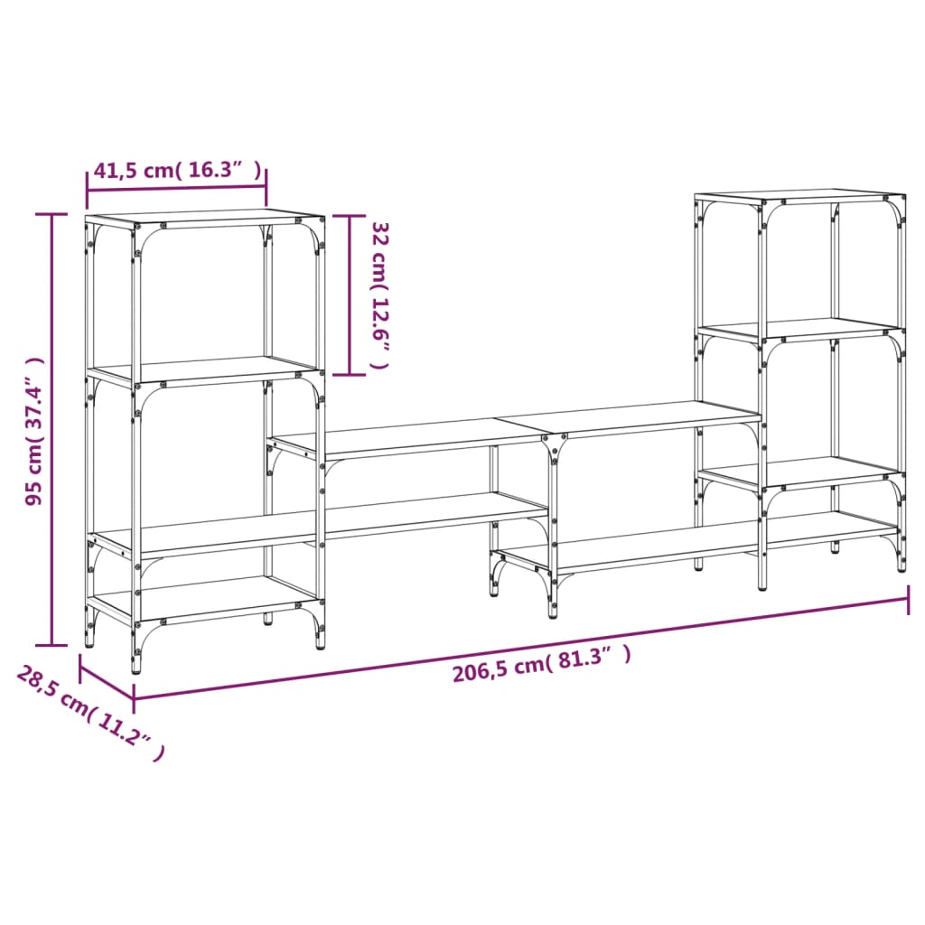 Armário TV 206,5x28,5x95cm derivados de madeira cinzento sonoma