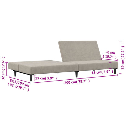 Sofá-cama de 2 lugares veludo cinzento-claro