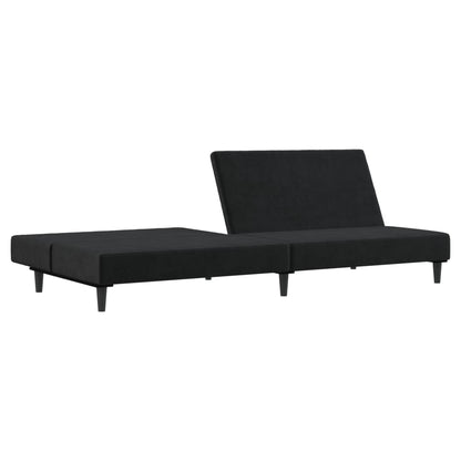 Sofá-cama de 2 lugares veludo preto