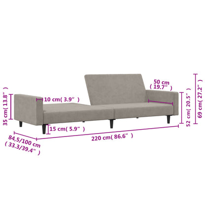 Sofá-cama de 2 lugares veludo cinzento-claro