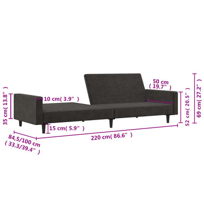 Sofá-cama de 2 lugares veludo cinzento-escuro