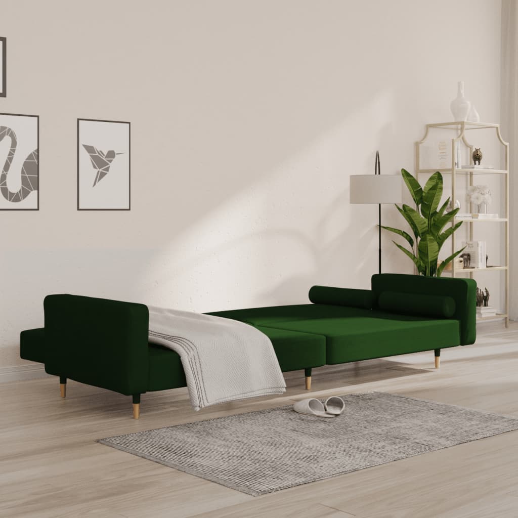 Sofá-cama 2 lugares com duas almofadas veludo verde-escuro