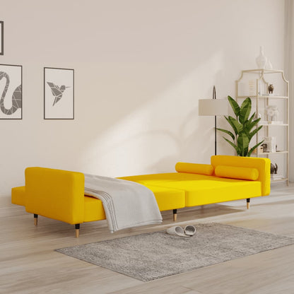 Sofá-cama 2 lugares com duas almofadas veludo amarelo