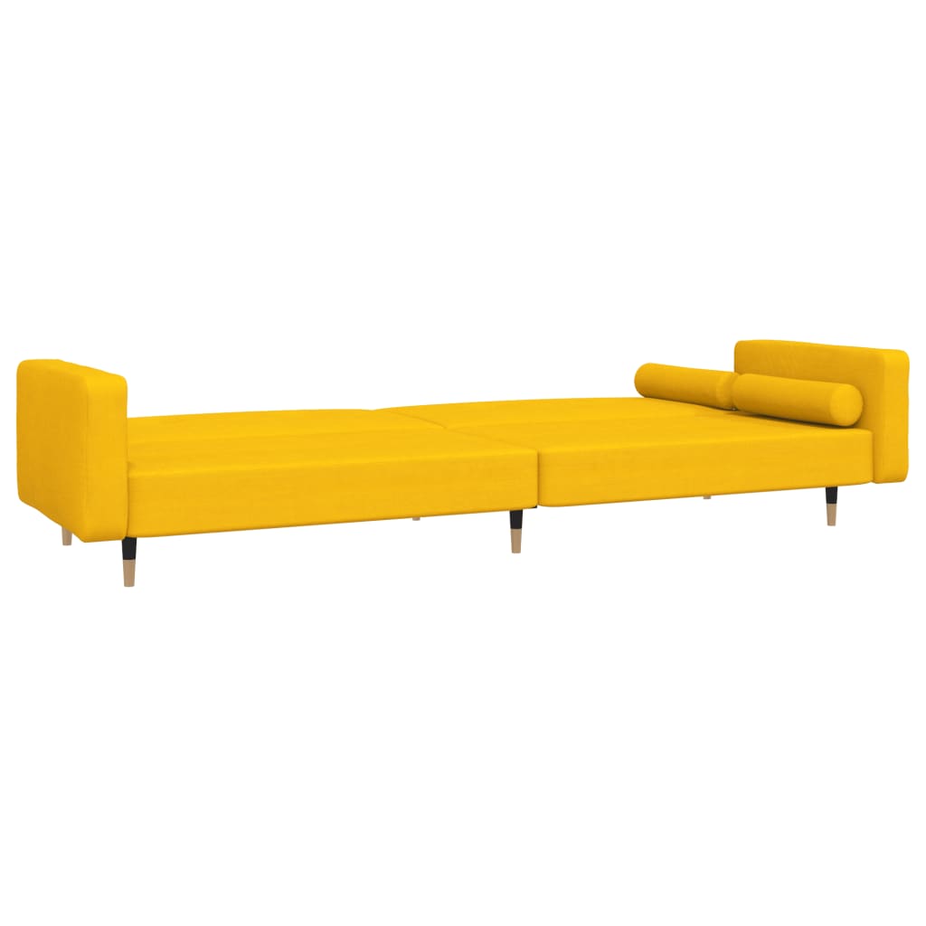 Sofá-cama 2 lugares com duas almofadas veludo amarelo