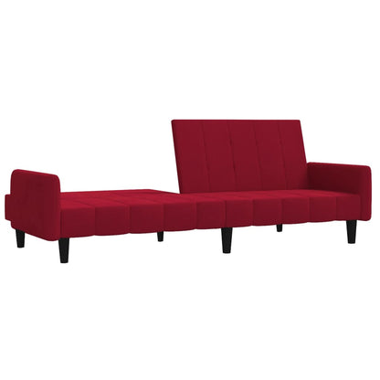 Sofá-cama de 2 lugares veludo vermelho tinto