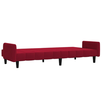 Sofá-cama de 2 lugares veludo vermelho tinto