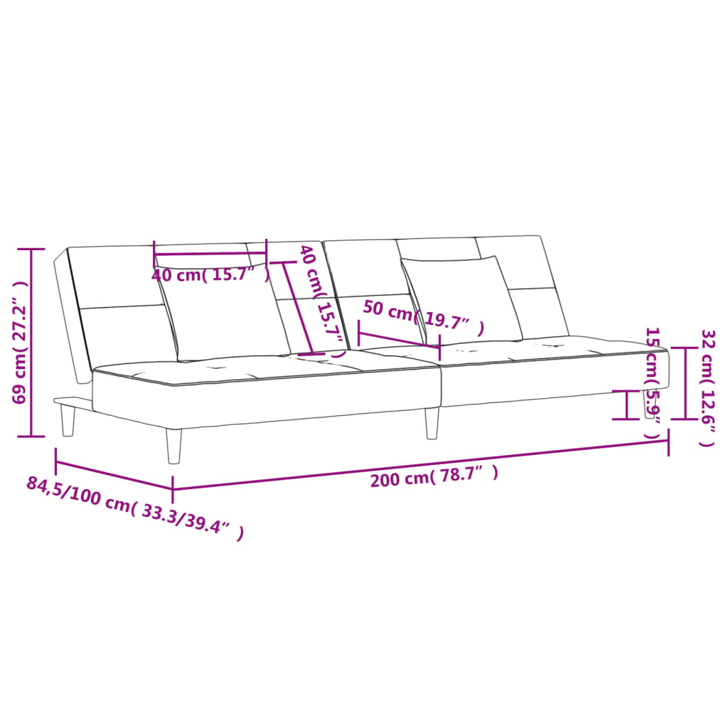 Sofá-cama 2 lugares com duas almofadas tecido cor creme