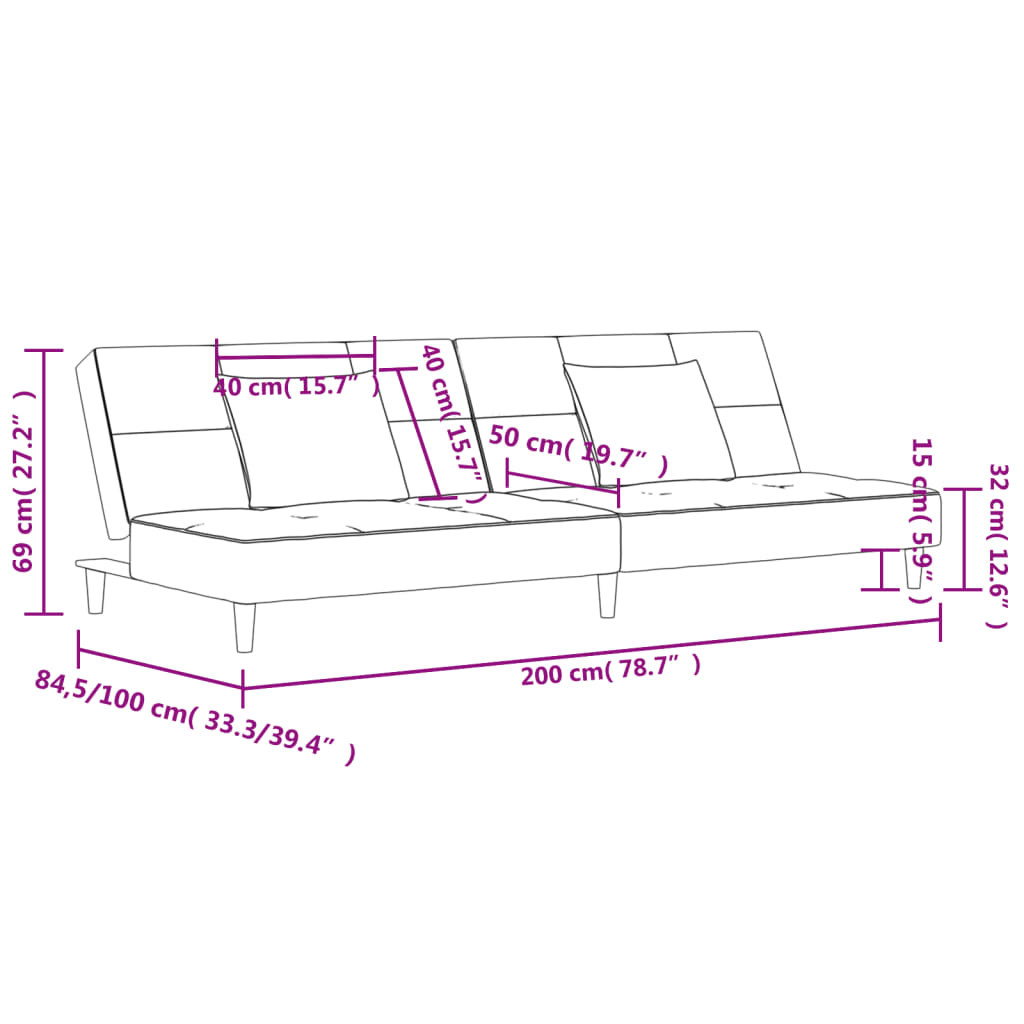 Sofá-cama 2 lugares com duas almofadas veludo cinzento-escuro