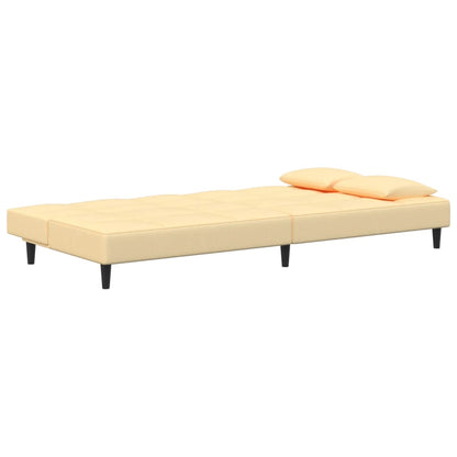 Sofá-cama 2 lugares com duas almofadas veludo cor creme