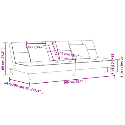 Sofá-cama 2 lugares com duas almofadas veludo cor creme