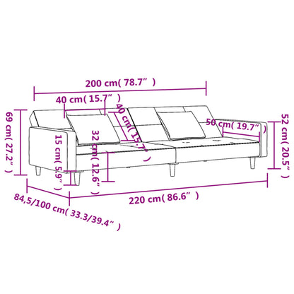 Sofá-cama 2 lugares com duas almofadas veludo cinzento-escuro