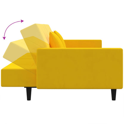 Sofá-cama 2 lugares com duas almofadas veludo amarelo