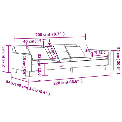 Sofá-cama 2 lugares com duas almofadas veludo cor creme