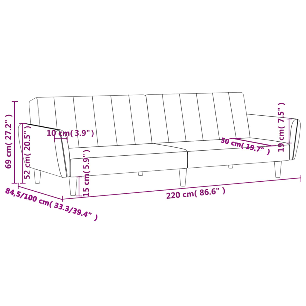 Sofá-cama de 2 lugares tecido cinzento-claro