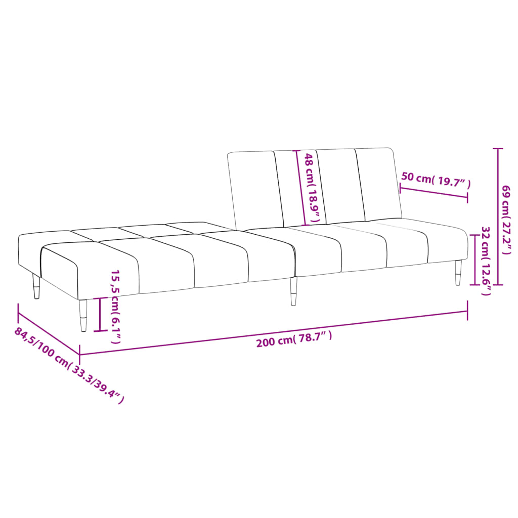 Sofá-cama de 2 lugares veludo cinzento-claro