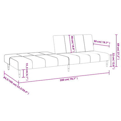 Sofá-cama de 2 lugares veludo cinzento-claro