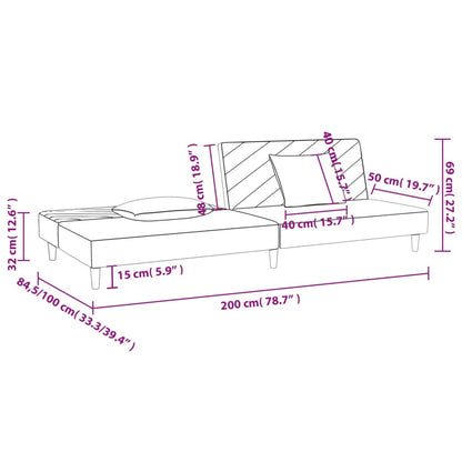 Sofá-cama 2 lugares com duas almofadas tecido cinzento-claro