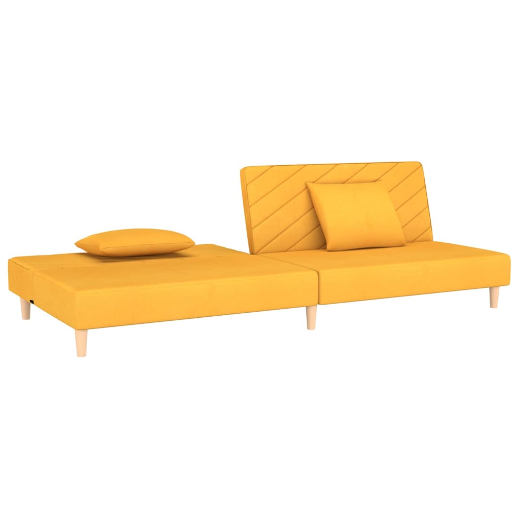 Sofá-cama 2 lugares com duas almofadas tecido amarelo