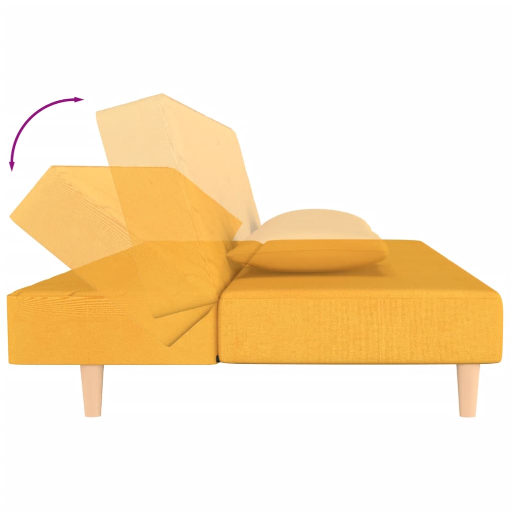 Sofá-cama 2 lugares com duas almofadas tecido amarelo