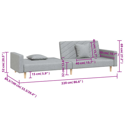 Sofá-cama 2 lugares com duas almofadas tecido cinzento-claro