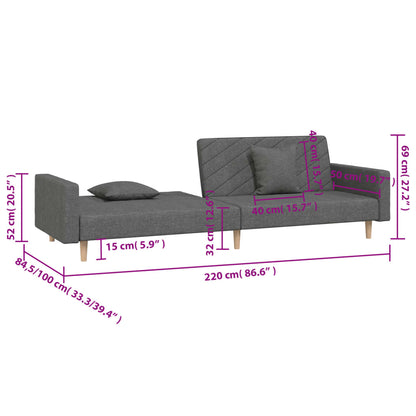 Sofá-cama 2 lugares com duas almofadas tecido cinzento-escuro