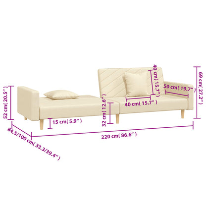 Sofá-cama 2 lugares com duas almofadas tecido cor creme