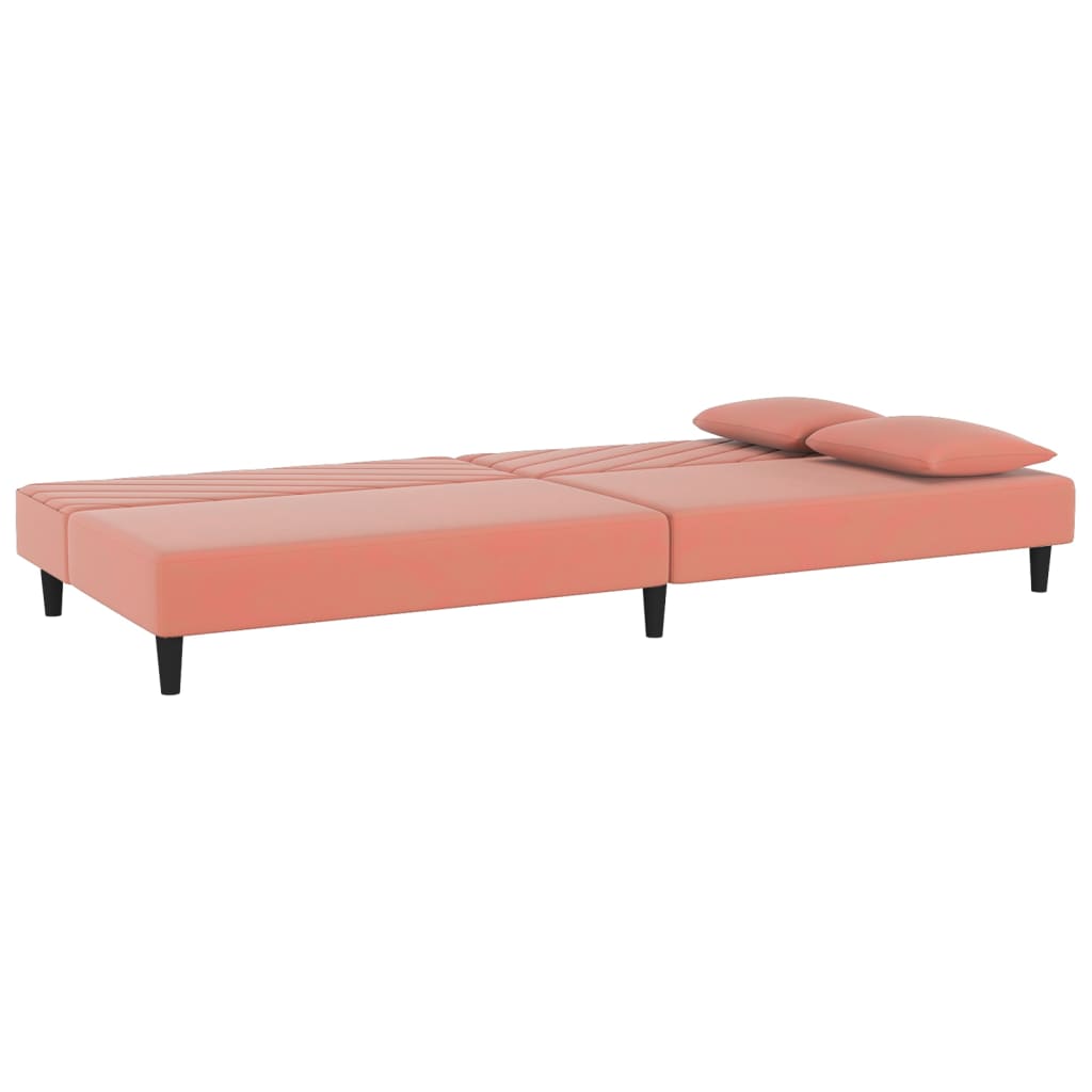 Sofá-cama 2 lugares com duas almofadas veludo rosa