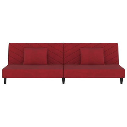 Sofá-cama 2 lugares com duas almofadas veludo vermelho tinto