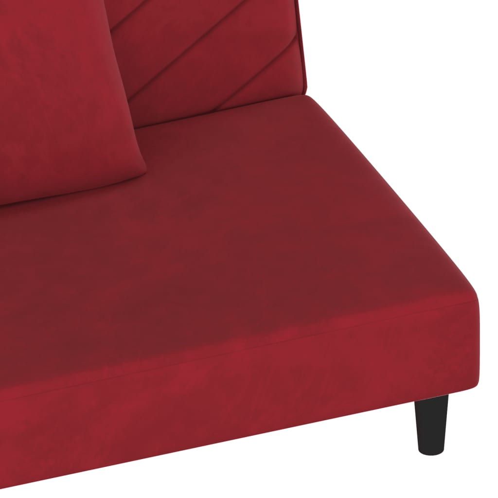 Sofá-cama 2 lugares com duas almofadas veludo vermelho tinto