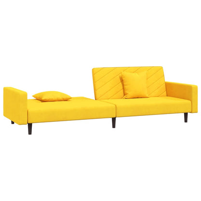 Sofá-cama 2 lugares com duas almofadas veludo amarelo