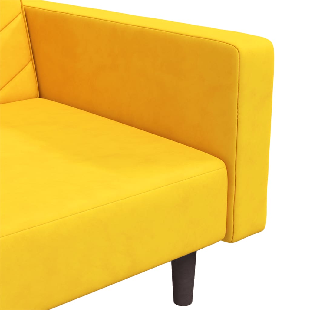 Sofá-cama 2 lugares com duas almofadas veludo amarelo