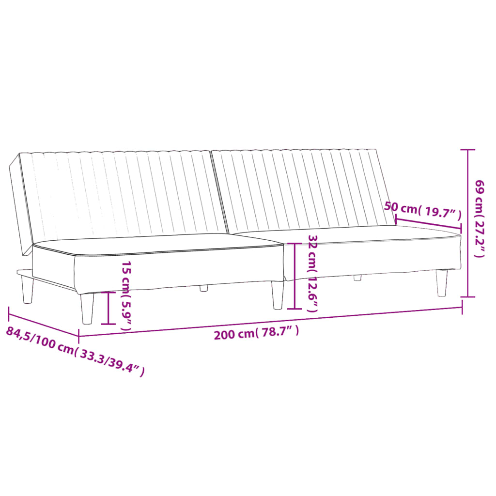 Sofá-cama de 2 lugares veludo cinzento-escuro