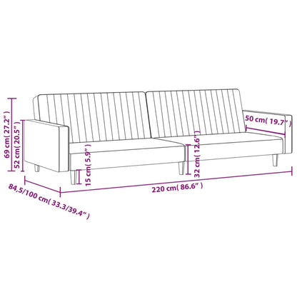 Sofá-cama de 2 lugares veludo cinzento-claro