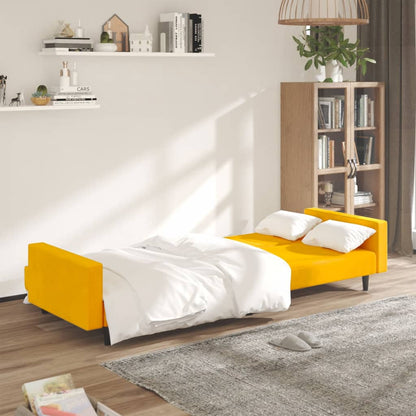 Sofá-cama de 2 lugares veludo amarelo