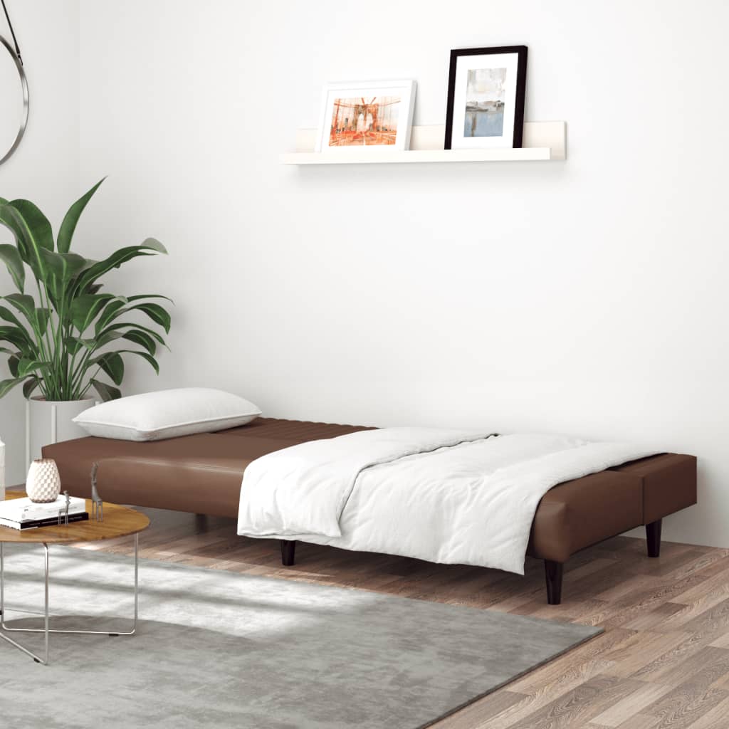 Sofá-cama de 2 lugares couro artificial castanho