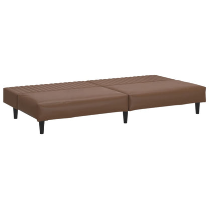 Sofá-cama de 2 lugares couro artificial castanho