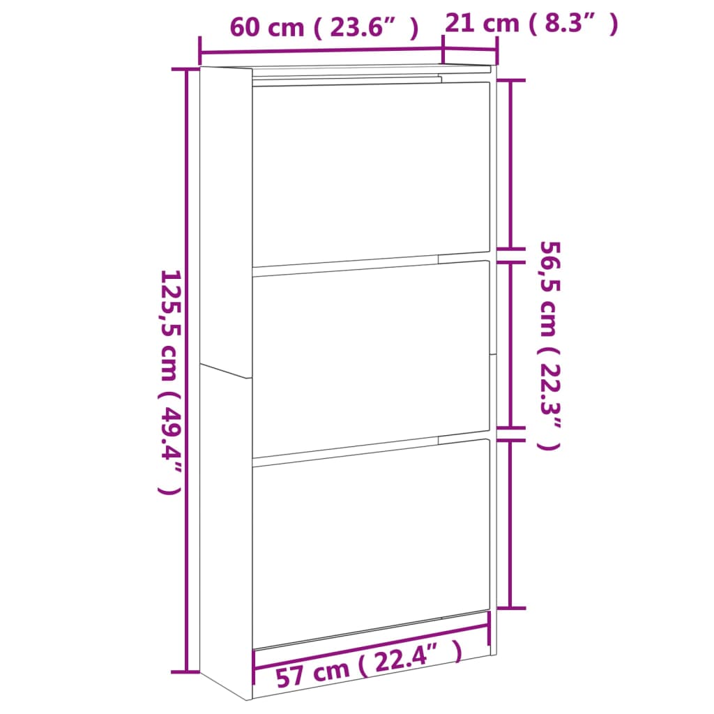 Sapateira 60x21x125,5 cm derivados de madeira branco