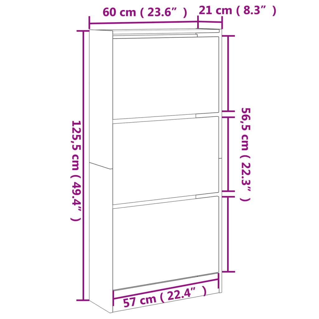 Sapateira 60x21x125,5 cm derivados de madeira cinzento sonoma